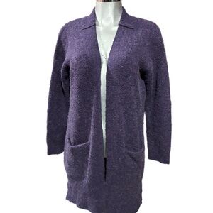 Next Purple Wool/Alpaca Longline Cardigan Open Front Patch Pockets Sz Small Cozy